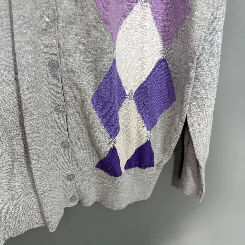 Lane Bryant NWT Y2K Gray Argyle Cardigan Sweater - 14/16 - Women's Plus Size